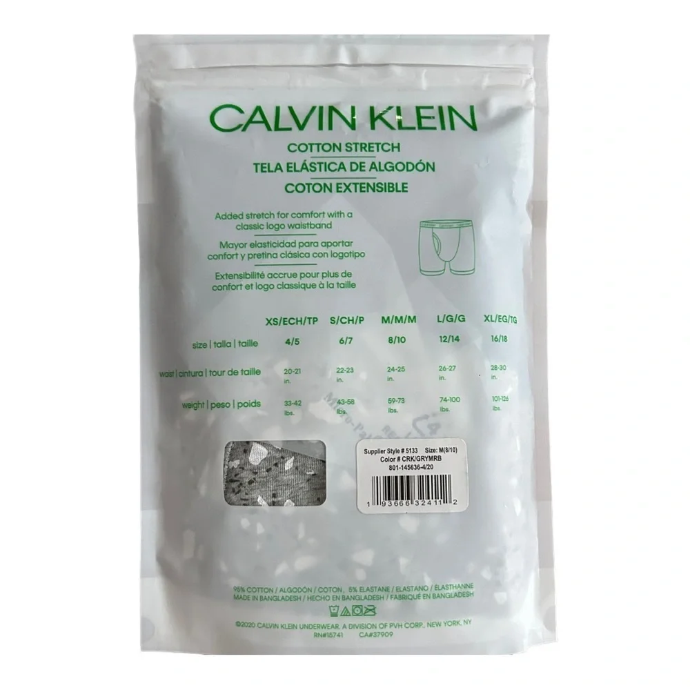 CALVIN KLEIN BOYS BOXER BRIEFS COTTON STRETCH TWO 2 PACKS GRAY BLUE‎ Medium NEW